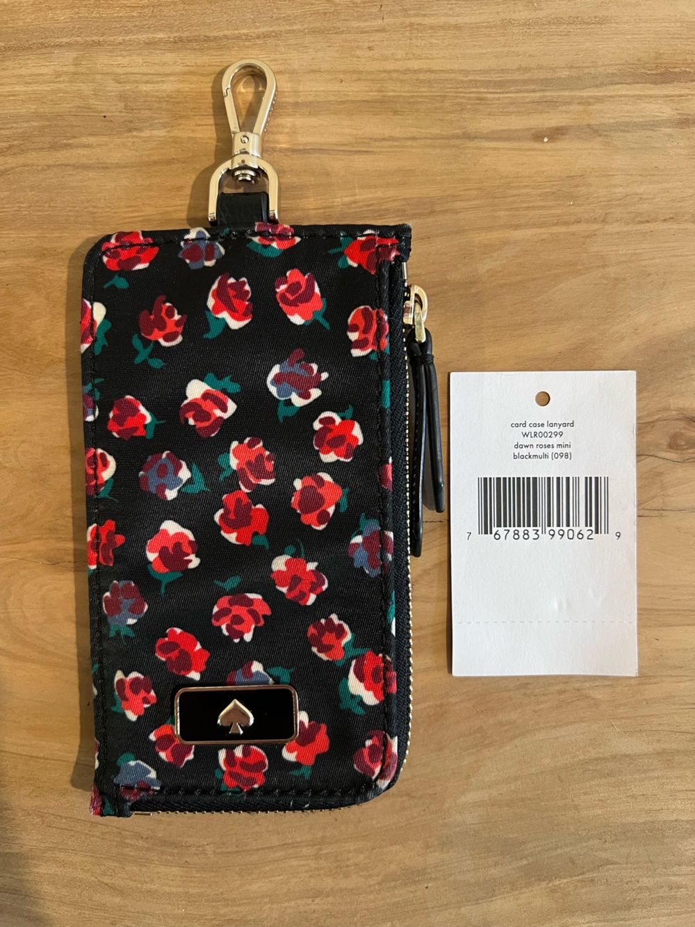 kate spade black floral card case with red roses